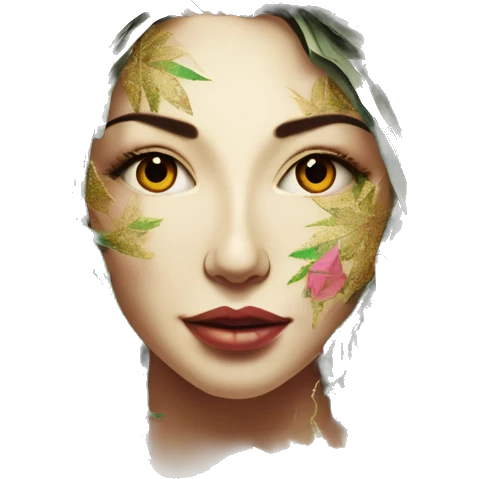  Hemp 420 lady face melting gold drizzle kintsugi multicoloured funky alm leaves tropical made of 420 origami newspaper roses hemp leaves lantern fairy lights paper and hemp leaves in hair emoji