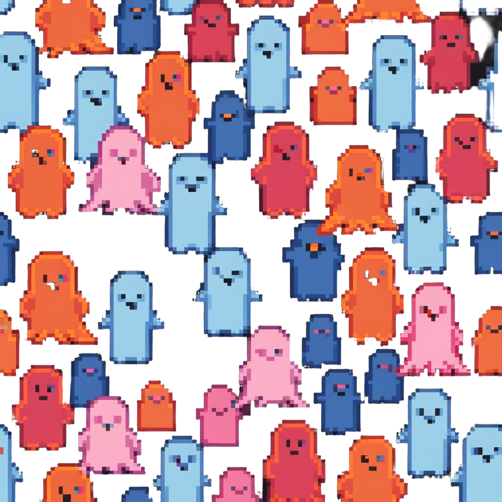 The four classic Pacman ghosts (red, pink, blue, and orange) lined up together emoji