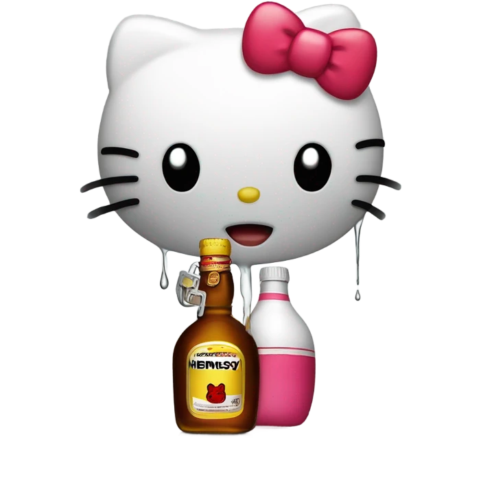 Hello kitty crying with tears holding Hennessy😭  emoji