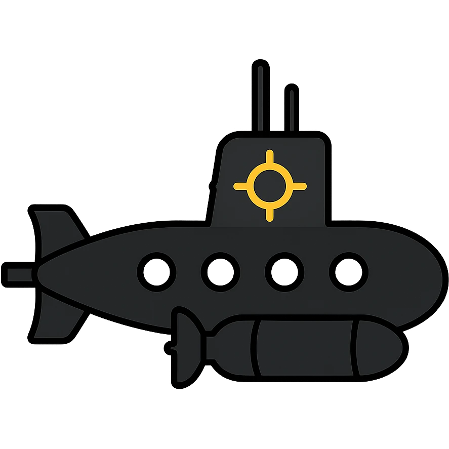 A black submarine from World War 2 with a torpedo, emoji style emoji