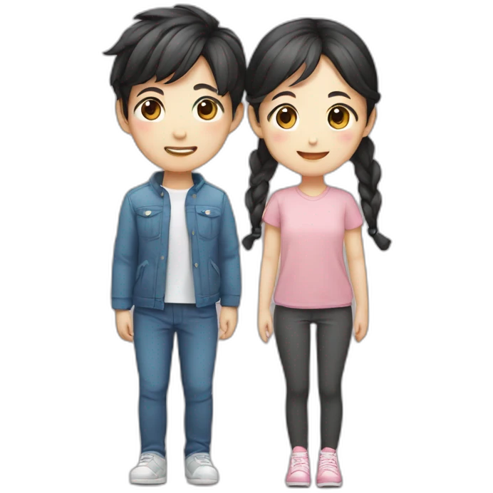 Cute Korean boy with a cute girl who has two side pony tails emoji