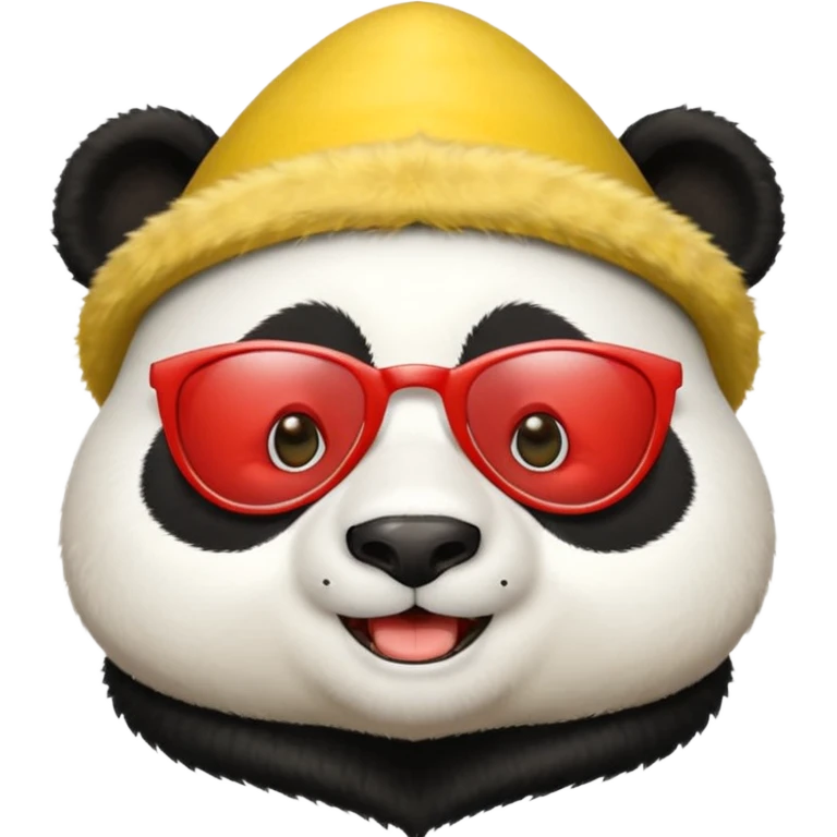 panda with yellow conical hat, red glass emoji