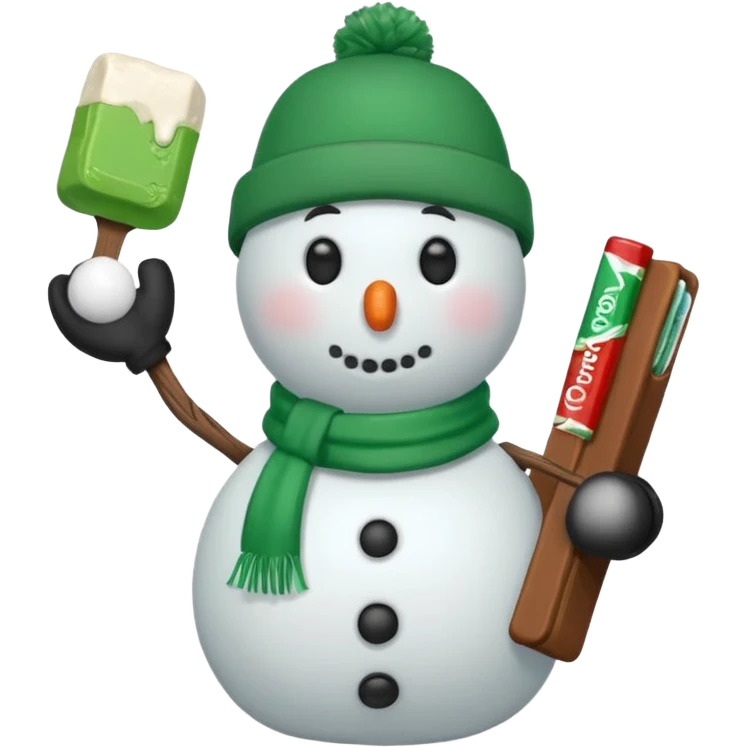 snowman wearing green cap with chaco bar emoji