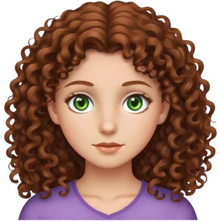 Girl with brown and curly hairs and green eyes emoji