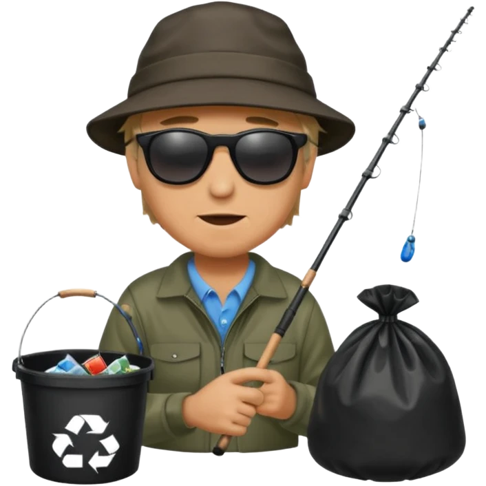 man fishing, caught trash bag on rod emoji