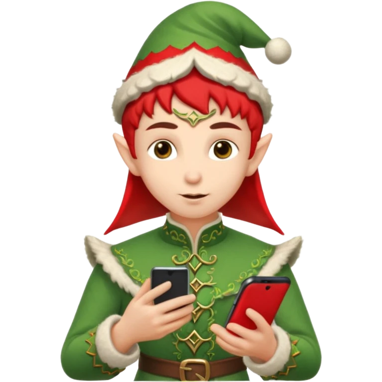elf with russia custome dress and smartphone, red emoji
