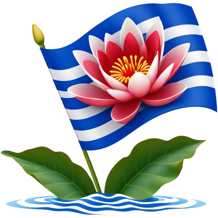 Flag of Friesland with blue and white diagonal stripes and red water lily leaves emoji