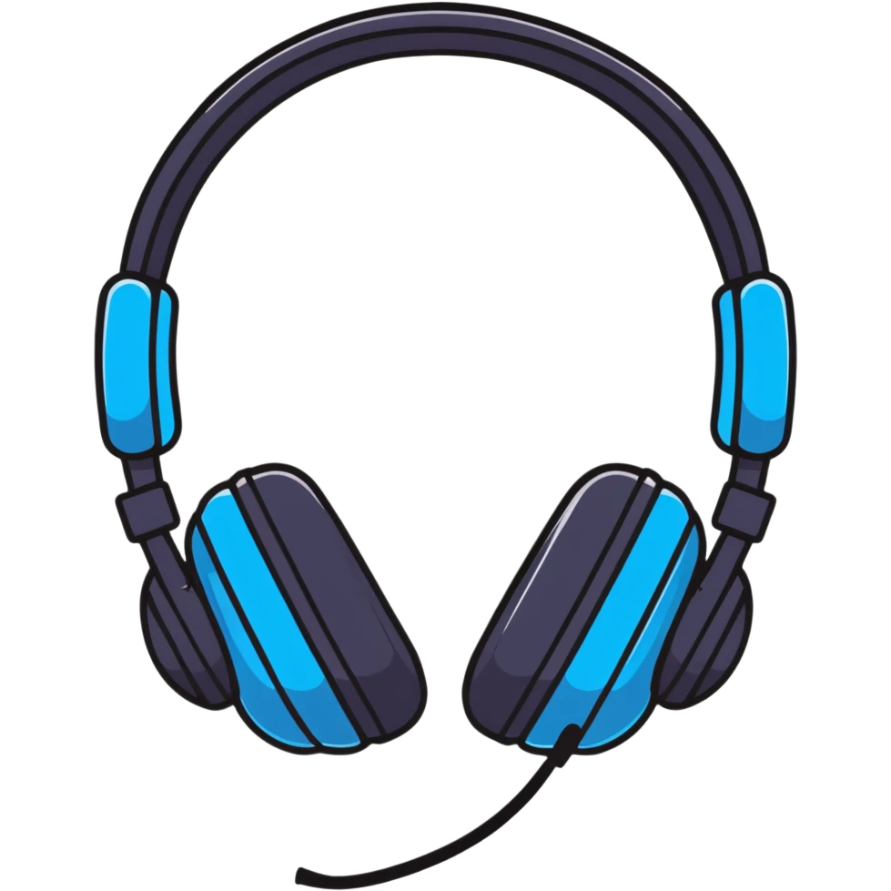 Cute black headphones with small blue lights and a happy face emoji