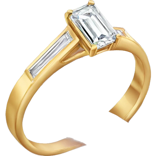 Gold band engagement ring emerald cut diamond emoji