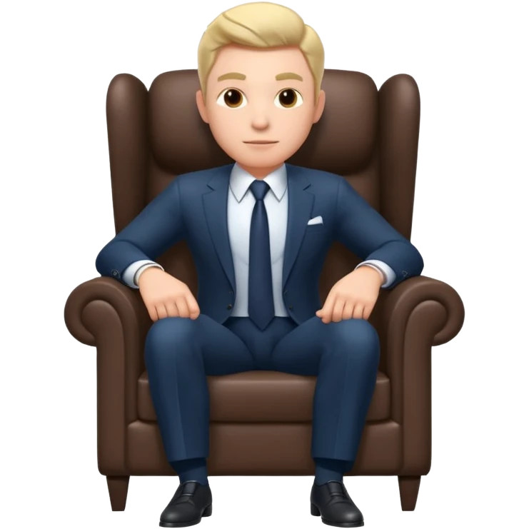 businessman sitting in an armchair, confident relaxed pose, formal suit and tie, professional corporate vibe, 3D cartoon style, mobile game icon style, clean background, no text, no watermark
 emoji