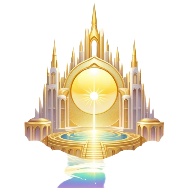 Epic divine glittery complex detailed iridescent gradients white golden bright light solarpunk sunny aesthetic-scenery emoji