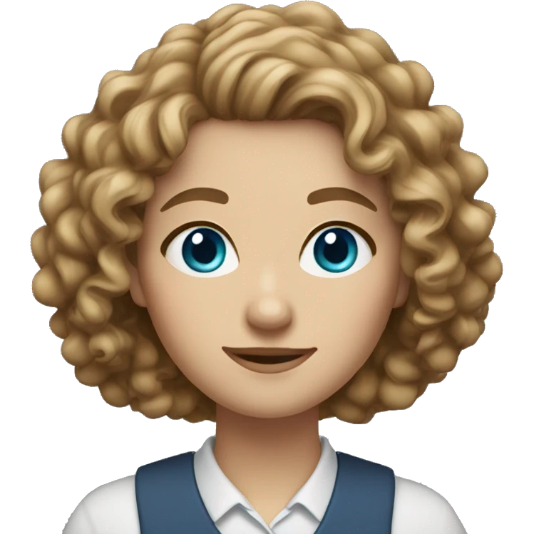 woman teacher curly light brown hair blue eyes emoji
