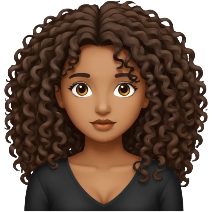 brown skinned lady with curly black hair, shoulder long hair, messy, nice curves emoji