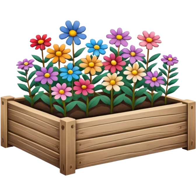 flower bed with fewer flowers in a wooden raised bed emoji