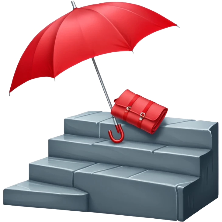 Red umbrella on stair railing, Lost Umbrella. emoji