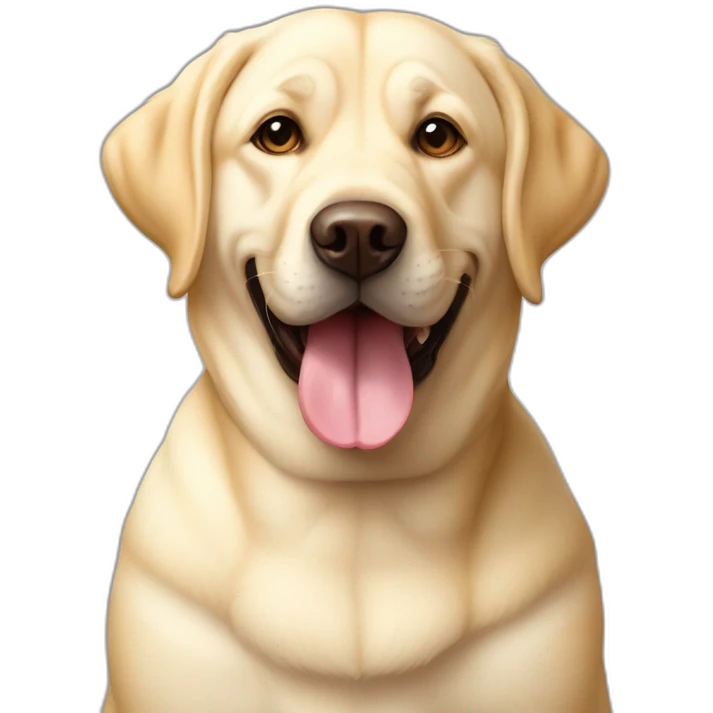 Light yellow English Labrador retriever big tongue chubby face happy chubby body sitting emoji