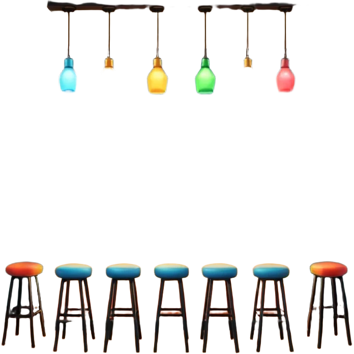 A 3D cartoon bar interior with a counter, glowing shelves of colorful bottles, tall stools, and hanging lights, warm ambient lighting, realistic reflections, Memoji-style.Frame emoji