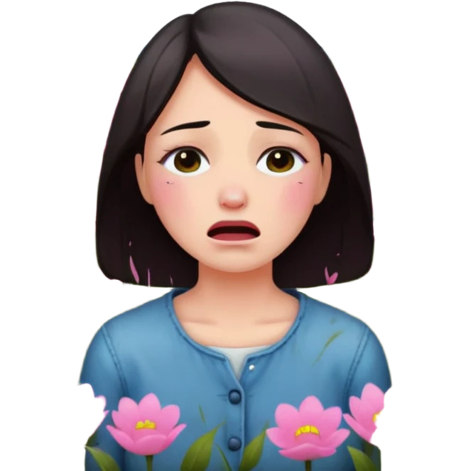 Woman having a breakdown in a field of pink flowers emoji