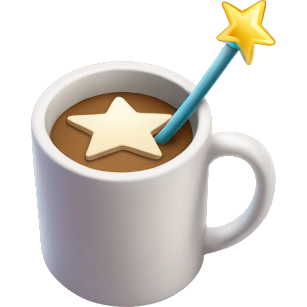 Coffee mug with a magic wand with a star at the point of the wand  emoji