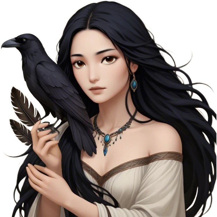 Cinematic Realistic Pocahontas Portrait, depicted with lifelike skin texture, soft natural lighting, and intricately detailed long, flowing raven-black hair that moves gracefully in the wind. Her deep, soulful dark brown eyes exude wisdom and strength, complemented by a serene yet powerful expression. She is shown gently holding a feather in one hand, her other hand resting lightly at her side, embodying the harmonious balance between nature and herself. She is dressed in her classic one-shoulder native American dress, with rich fabric textures and delicate beaded details that catch the light beautifully. The portrait features a soft, sun-kissed glow with a natural, radiant finish, capturing the essence of untamed beauty and deep connection to nature in a realistic and painterly style, evoking a sense of depth and authenticity. emoji