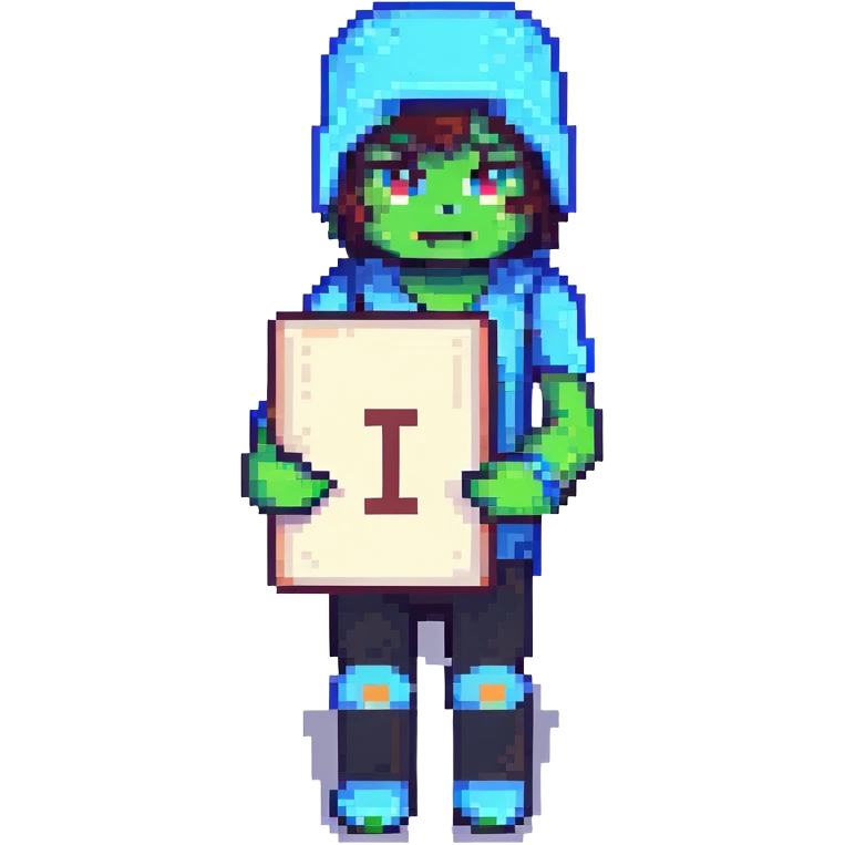 Add a letter or a number in the character's hand, keeping the original Minecraft cartoon style and pose. Do not change anything else. emoji