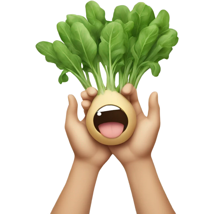 Happy arugula with hands emoji