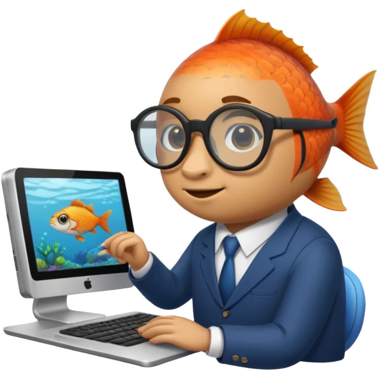 fish in a building working on a computer emoji