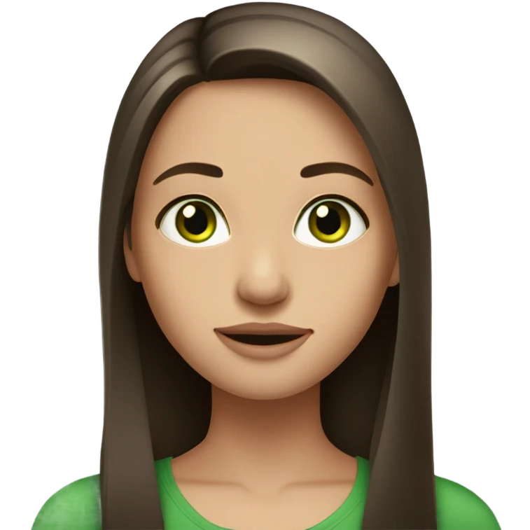 Brunette girl. Long straight hair. Green eyes. emoji