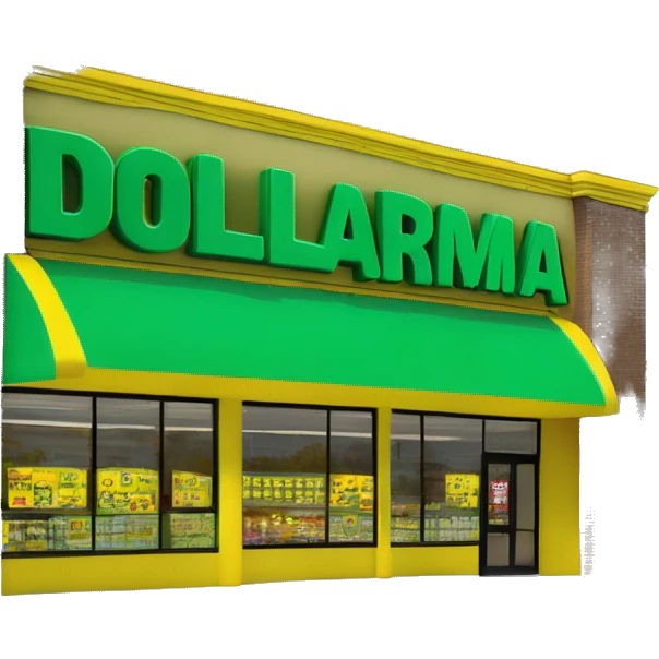 “Exterior of a Dollarama store with the bright green facade, bold yellow Dollarama sign, large front windows, and entrance doors, capturing the look of a budget-friendly retail store.” emoji
