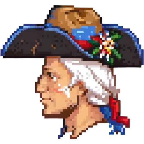 pixel art of Yankee Doodle's head, Tricorne hat, side profile emoji