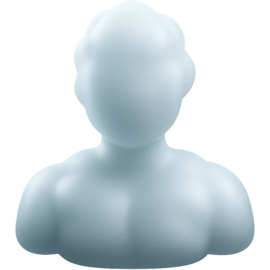 person made of white voluminous clouds, shoulder up, front view, matte glass style emoji