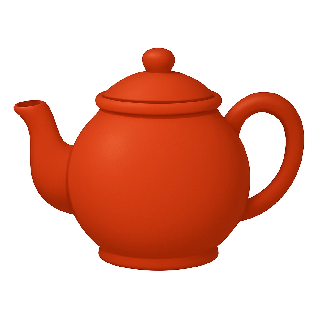 Create a teapot in the same moderate red color as the reference teapot, matching the style and shading of the attached coffee cup emoji. The teapot should have no face and be in the emoji style as shown in the coffee cup emoji. emoji