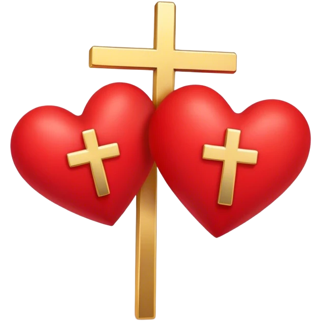 Two red  hearts connected by one simple gold cross  emoji