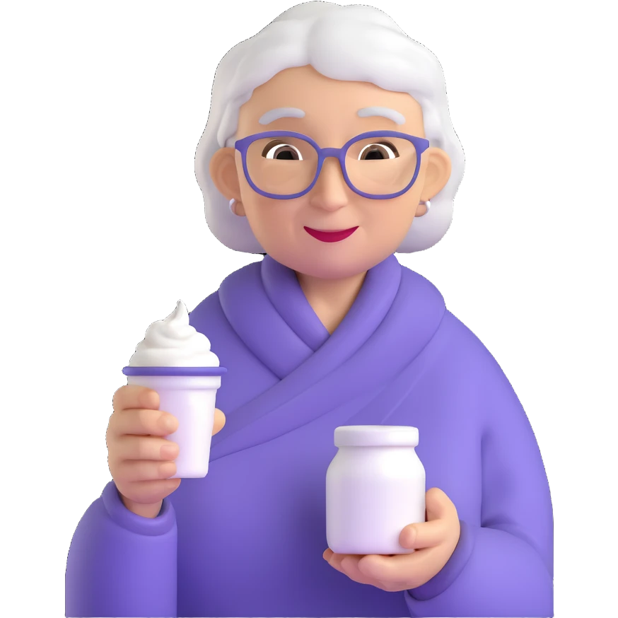 grandmother offering yogurt facing right emoji