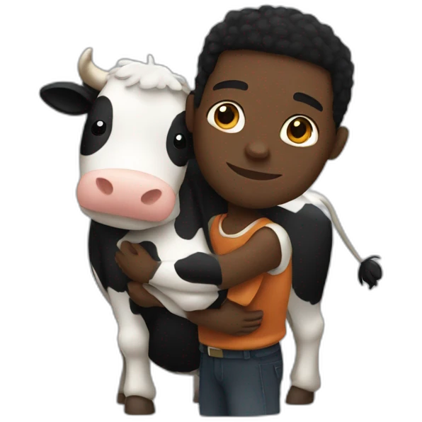 Black man hugging a cow emoji
