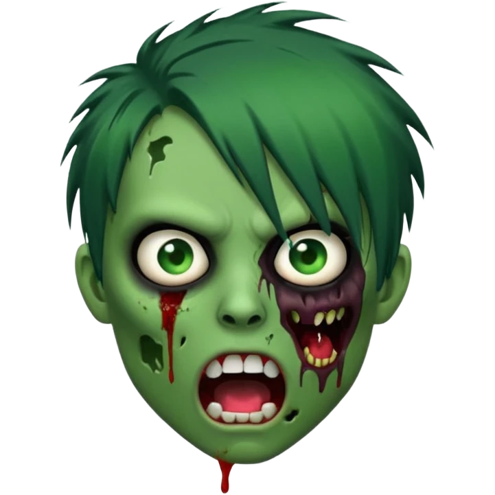  emo zombie black punk hairs green skin with cuts on face and open mouth with fluid coming out of mouth emoji