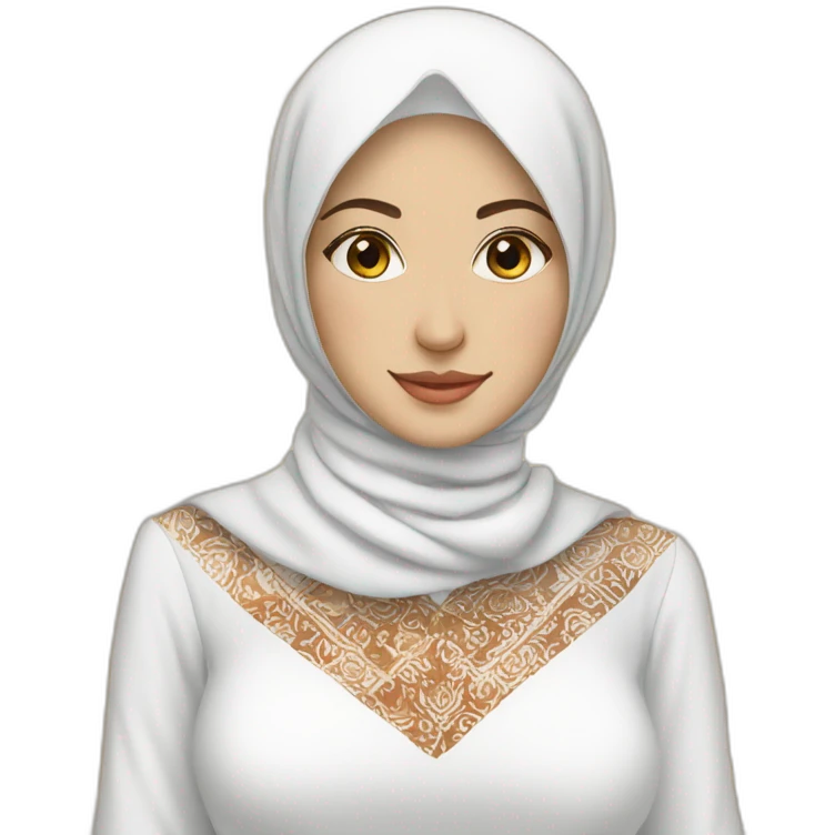 Woman with white hijab and white blouse with batik motif emoji