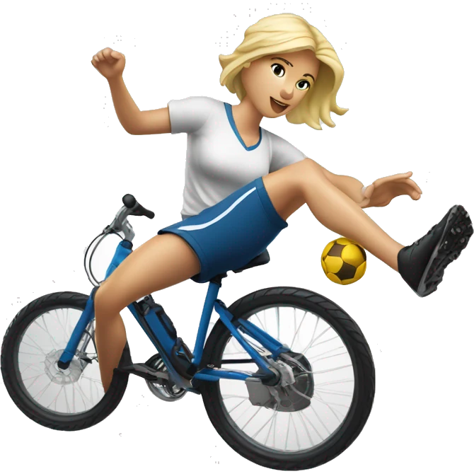 Attractive blond woman atempting football bicycle kick mid air fullbody large torso emoji