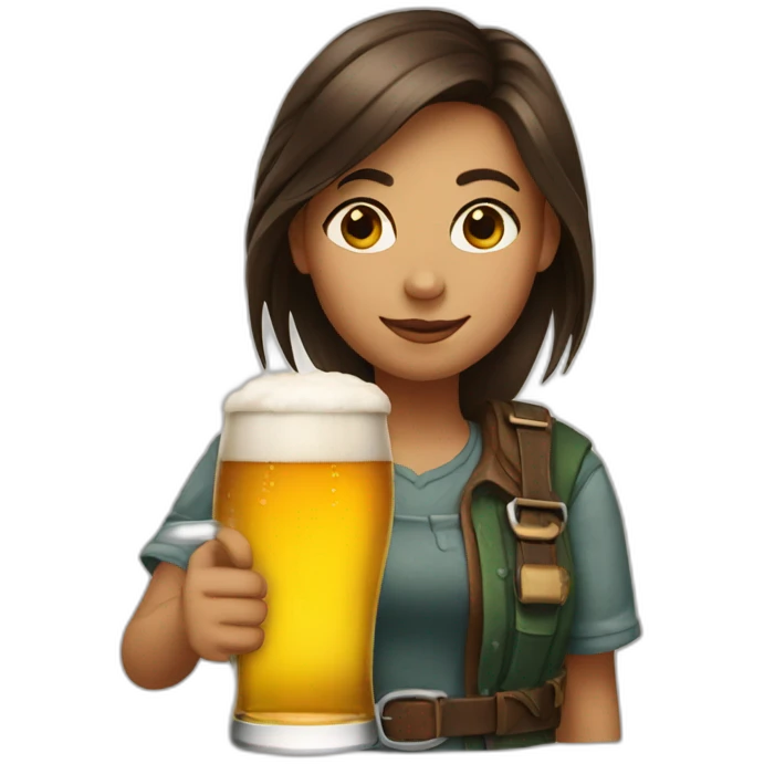 A girl with a beer emoji