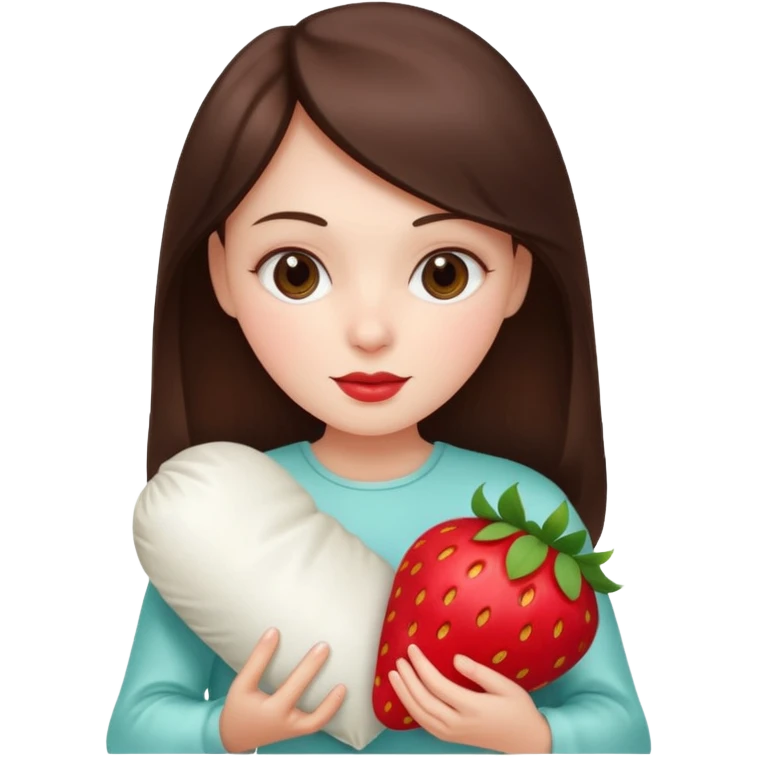 brunette white girl with a silk pillow strawberry emoji