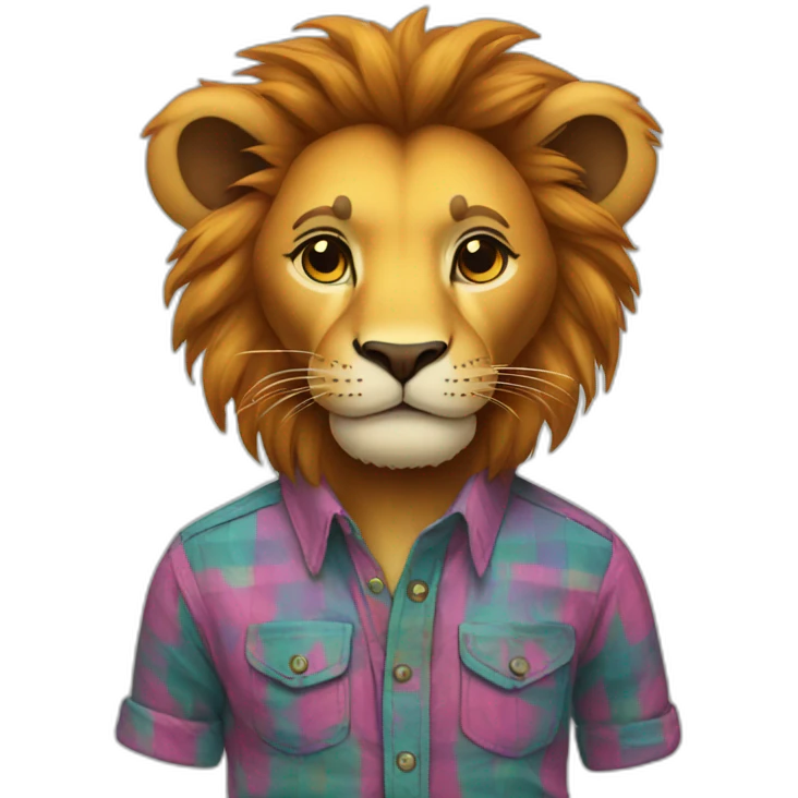 Lion wearing a fitted colorful button up shirt emoji