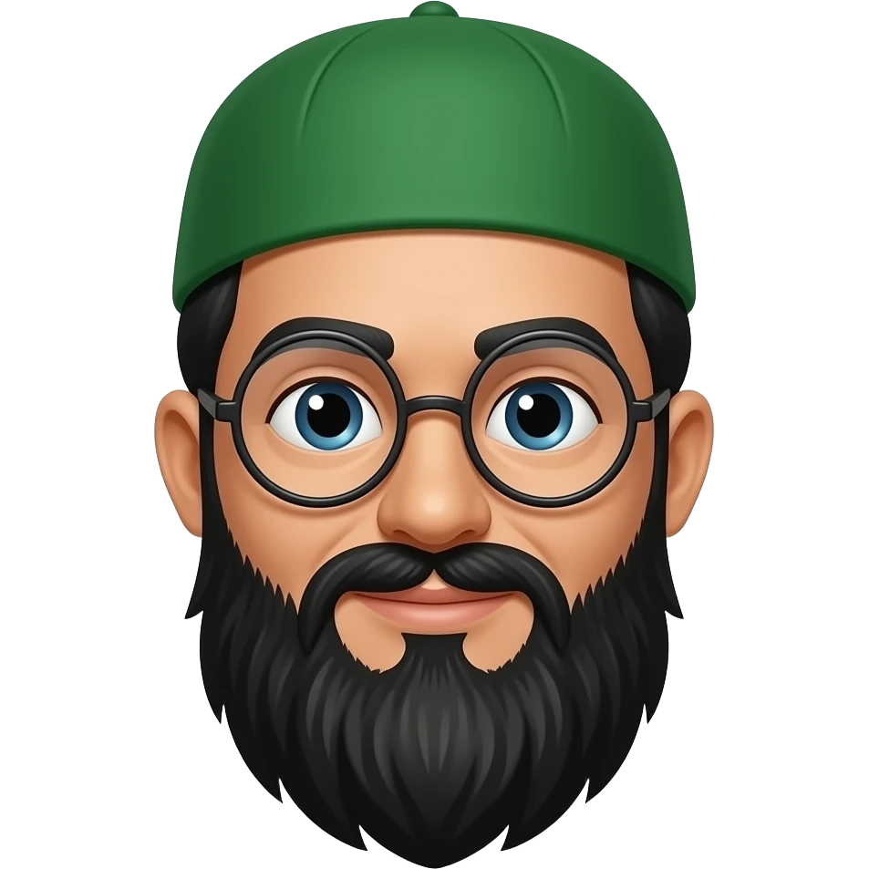 molvi with green mosque cap long beard and cool unorthodox style glasses emoji