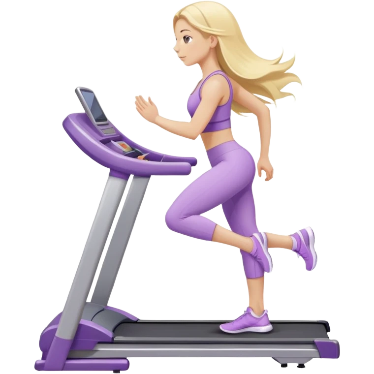 girl with long blonde hair on treadmill wearing light purple yoga set  emoji
