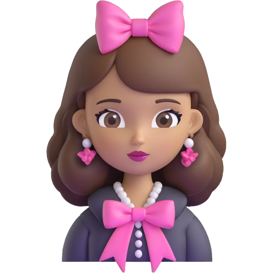 Bratz character with brown hair and pink bow emoji