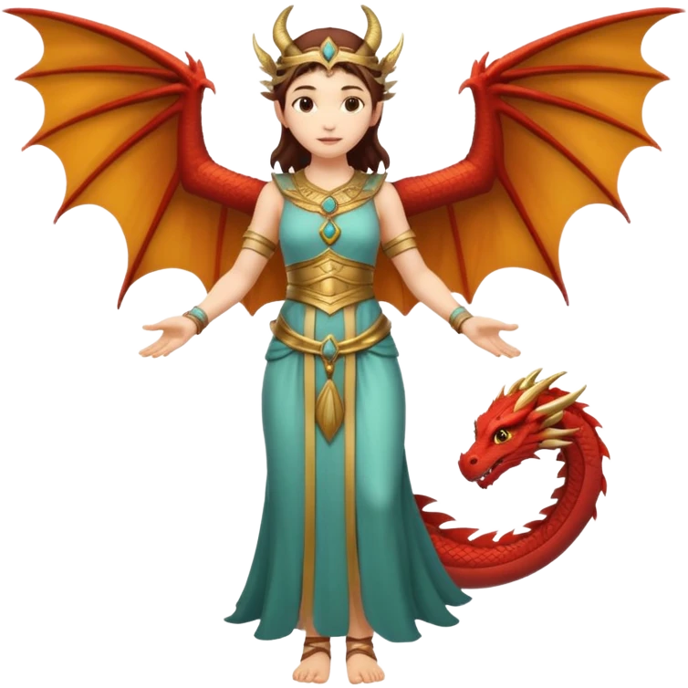 full body ancient woman with dragon wings, arms outstretched emoji