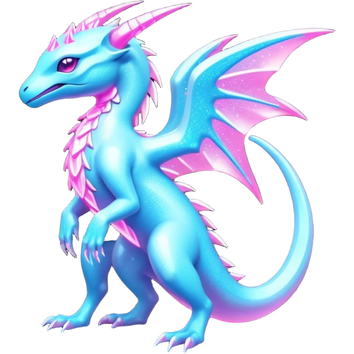 Shiny Exotic Futuristic Tropical Colorful Neon-colored Glittery Ethereal Sparkly Amaura-Aurorus-Fakémon-hybrid-creature (full body)  emoji