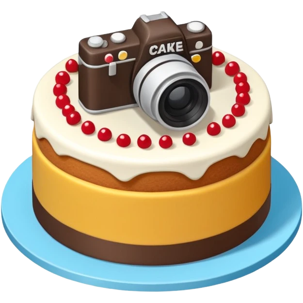 cake with elevated 3/4 top-down isometric camera angle (≈30–35°),
camera positioned above and angled downward, emoji