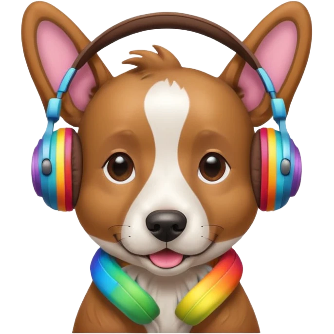 A dog with rainbow head phones emoji