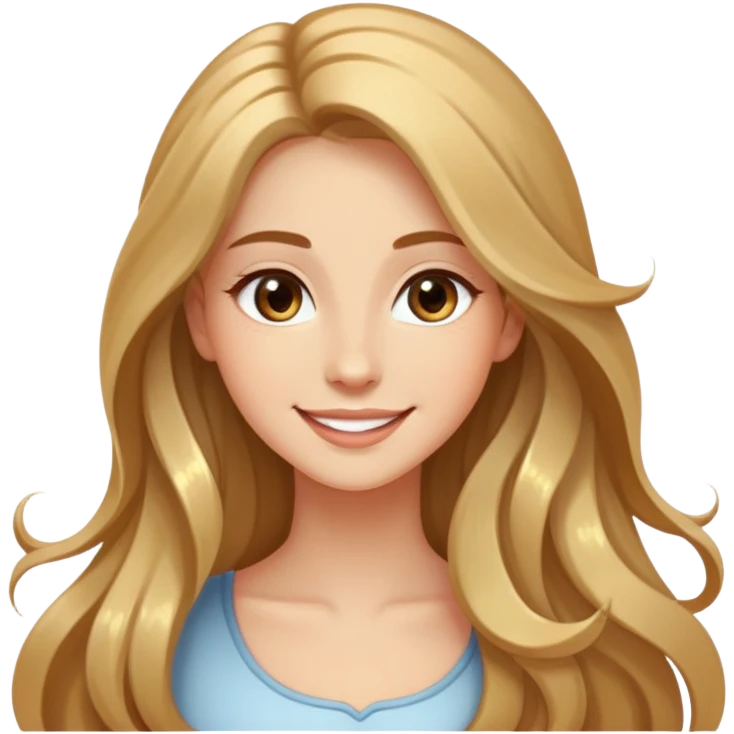 A graceful young woman with long, flowing hair, sparkling eyes, and a warm, radiant smile that lights up the room emoji