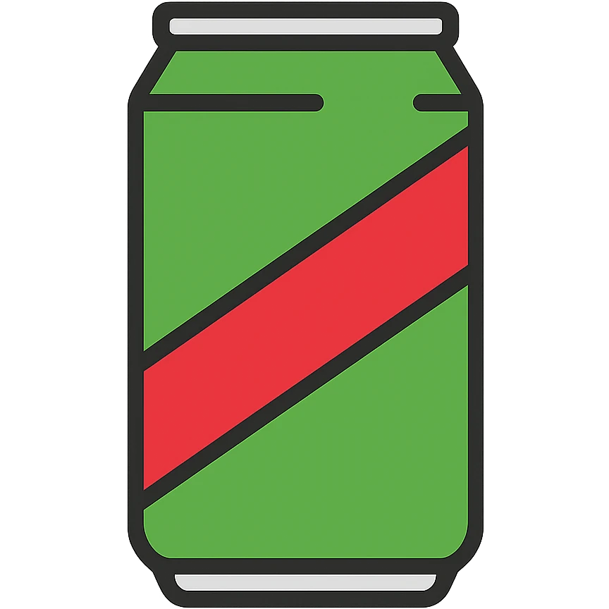 flat icon of a Mountain Dew can, vibrant green and red, clean outline, no text emoji